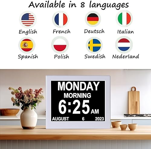 Miniatura 3 de Aowasi Reloj digital de día, sin abreviaturas, pantalla grande, día y fecha, demencia con problemas de visión, reloj calendario perfecto para