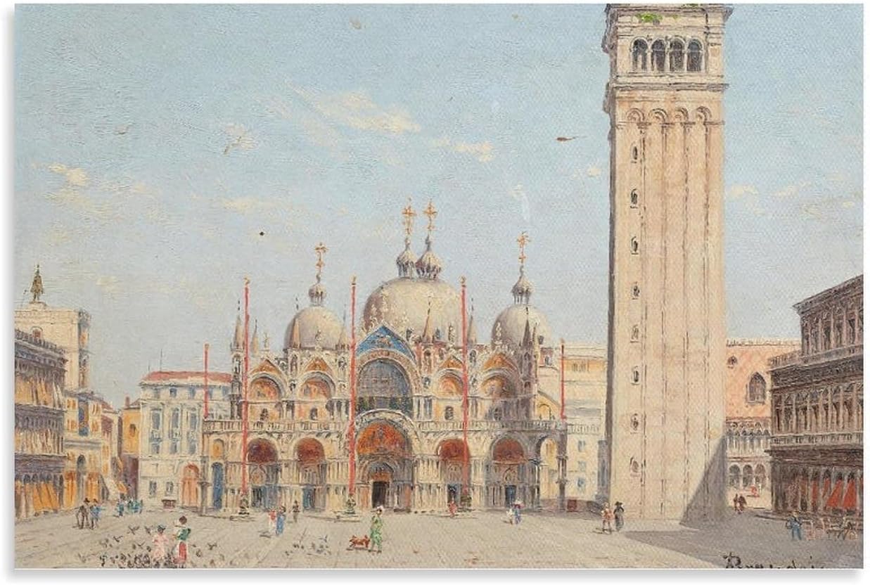 KLAGCBDF Antonietta Brandeis Piazza San Marco High-Res Canvas Spray Oil Art Home & Commercial Wall Decor Posters Wall Art Painting Canvas Prints Decor Poster Artworks 20x30inch(50x75cm)