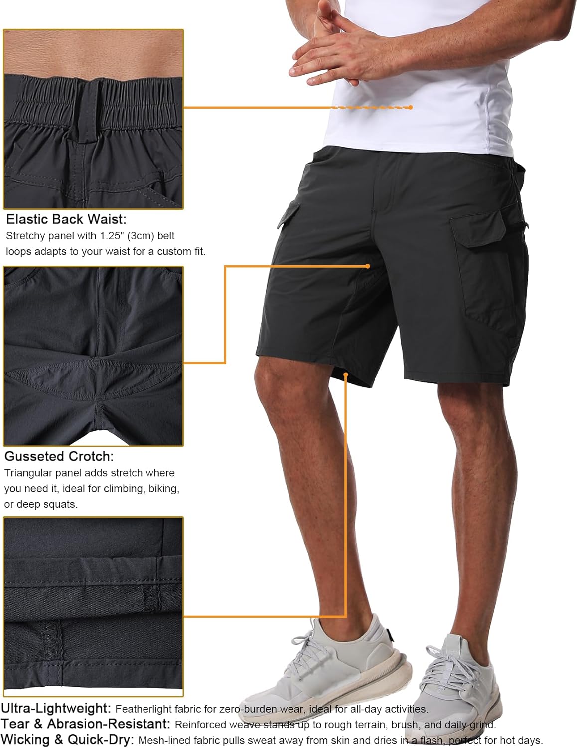 AUTIWITUA Men's Hiking Cargo Shorts Quick Dry 9" Lightweight Tactical Work Shorts with Pockets(No Belt) - Image 5