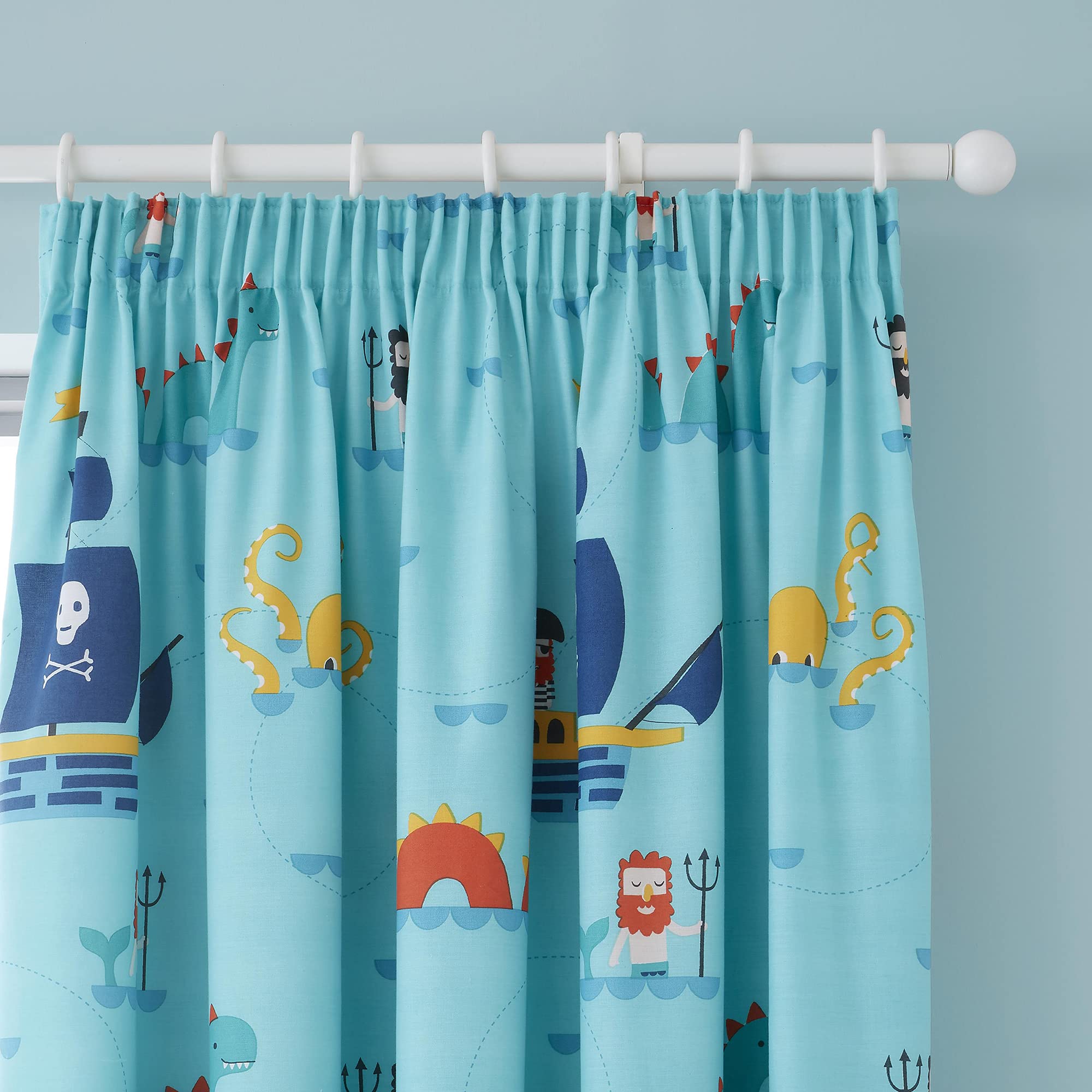 Cosatto - Sea Monsters - Childrens Pair of Pencil Pleat Curtains - 66" Width x 72" Drop (168 x 183cm) in Blue