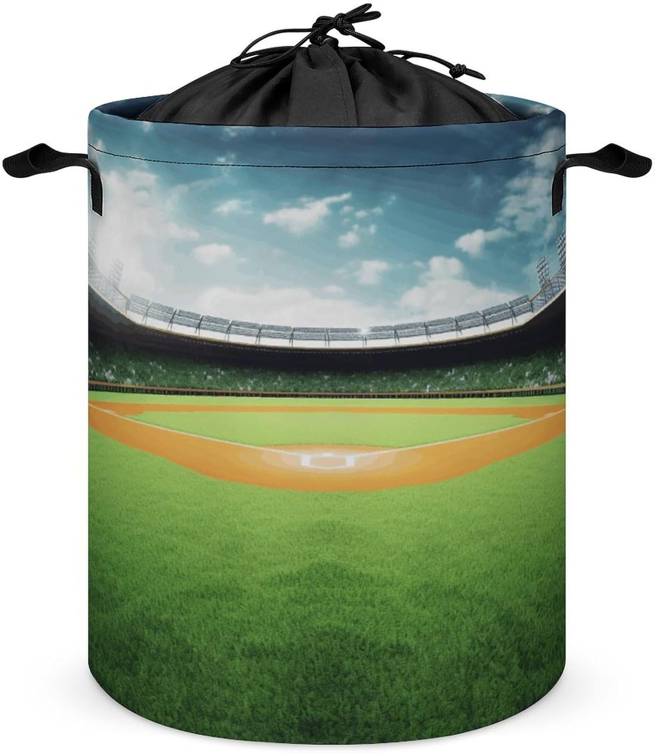 Green Baseball Field Backdrop Laundry Basket Collapsible Clothes Hamper with Reinforced Handles Large Capacity Waterproof Laundry Bag Freestanding Laundry Hamper for Bedroom Bathroom