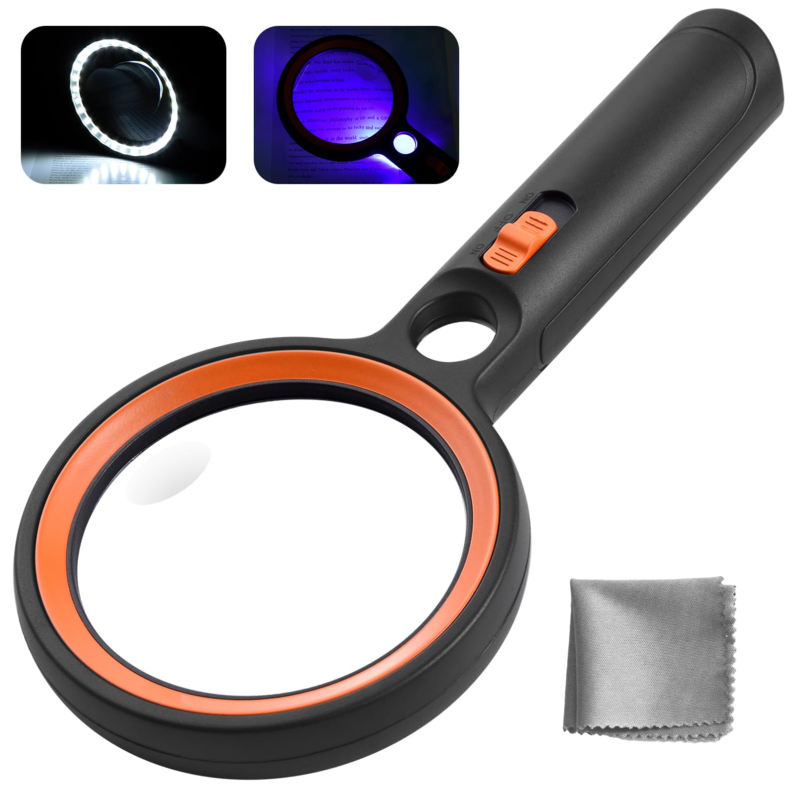 Ntrjtrss Magnifying Glass with Light, 31 LED, 10X/20X/45X, Black, LED Light Source