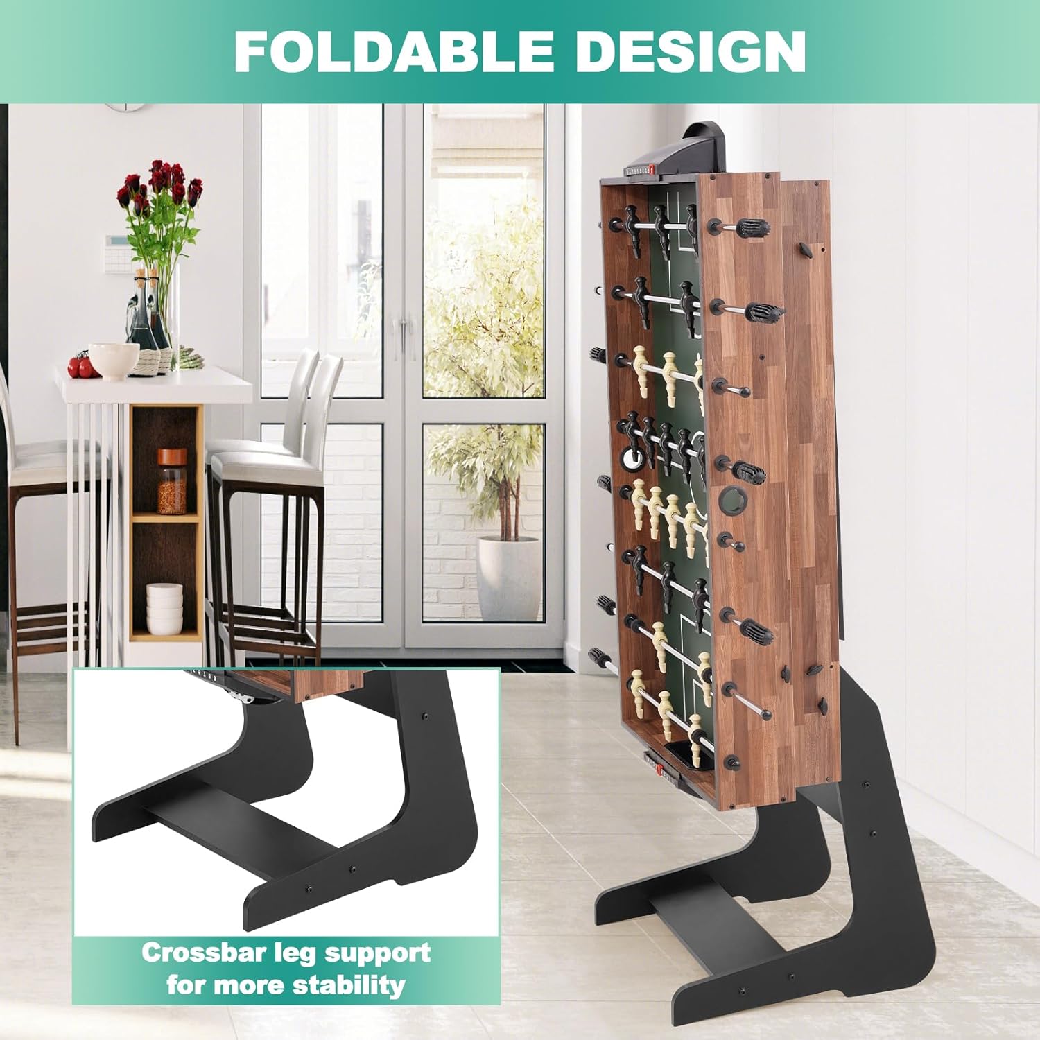 Foldable Multi Game Table, 4-in-1 Combo Game Table Set with Ping Pong, Hockey, Pool Billiards and Foosball for Adults, Home, Game Room, Friends & Family