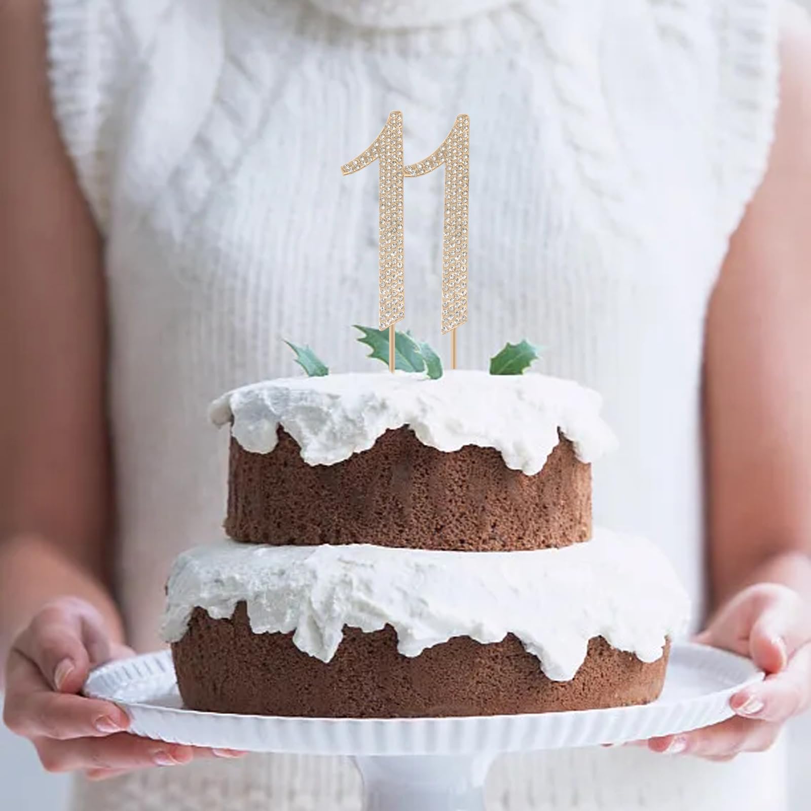 Honbay Topper Per Torta 11° Compleanno Con Cristalli E Strass, In Lega Metallica, 20,5 Cm, Decorazione Elegante - 3