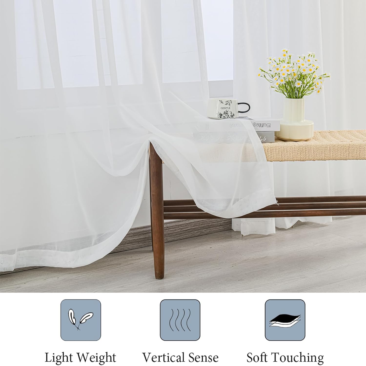 Non-See-Through White Sheer Pinch Pleated Curtains 84 Inches Long 2 Panel Set, Privacy Semi Sheer Window Treatments Light Filtering Window Curtains Drapes for Bedroom Living Room, 50”Wx84”L