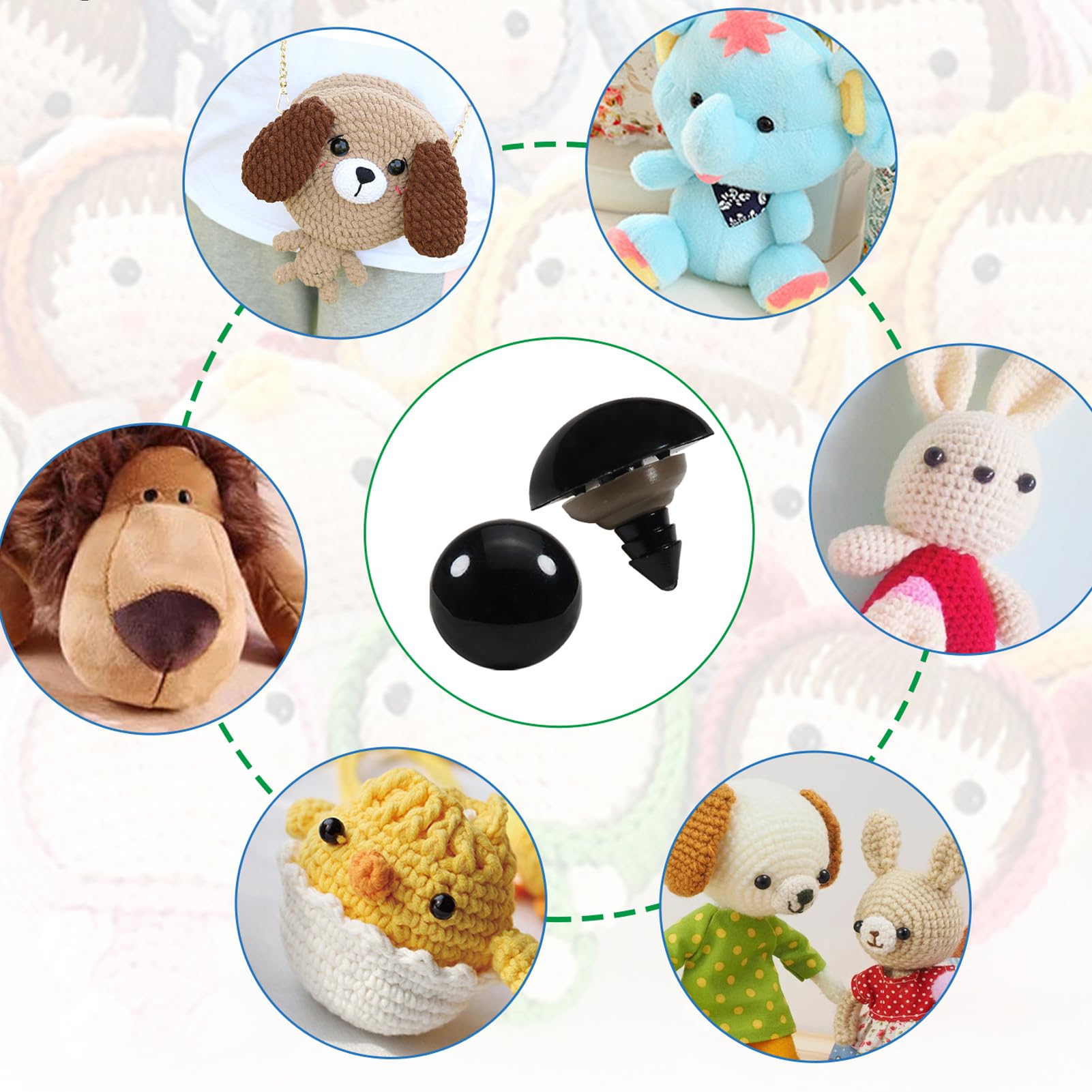 TOAOB 50pcs 20mm Noir Yeux de Sécurité d'animaux Peluche en Plastique avec 50pcs Rondelles pour Fabrication de Poupées Marionnettes