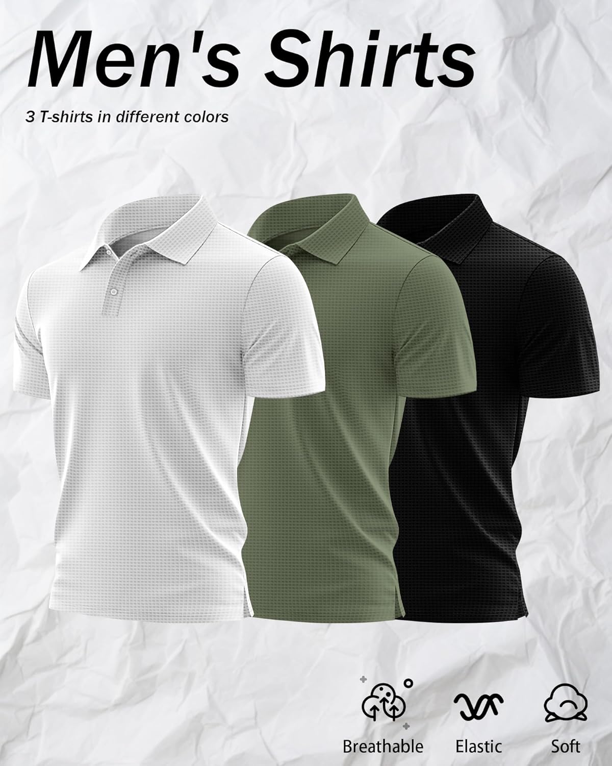 Neer 3 Pack Men's Waffle Henley Button Collared T-Shirts, Short Sleeve Lapel V Neck Side Split Classic Summer Basic Tees - Image 4