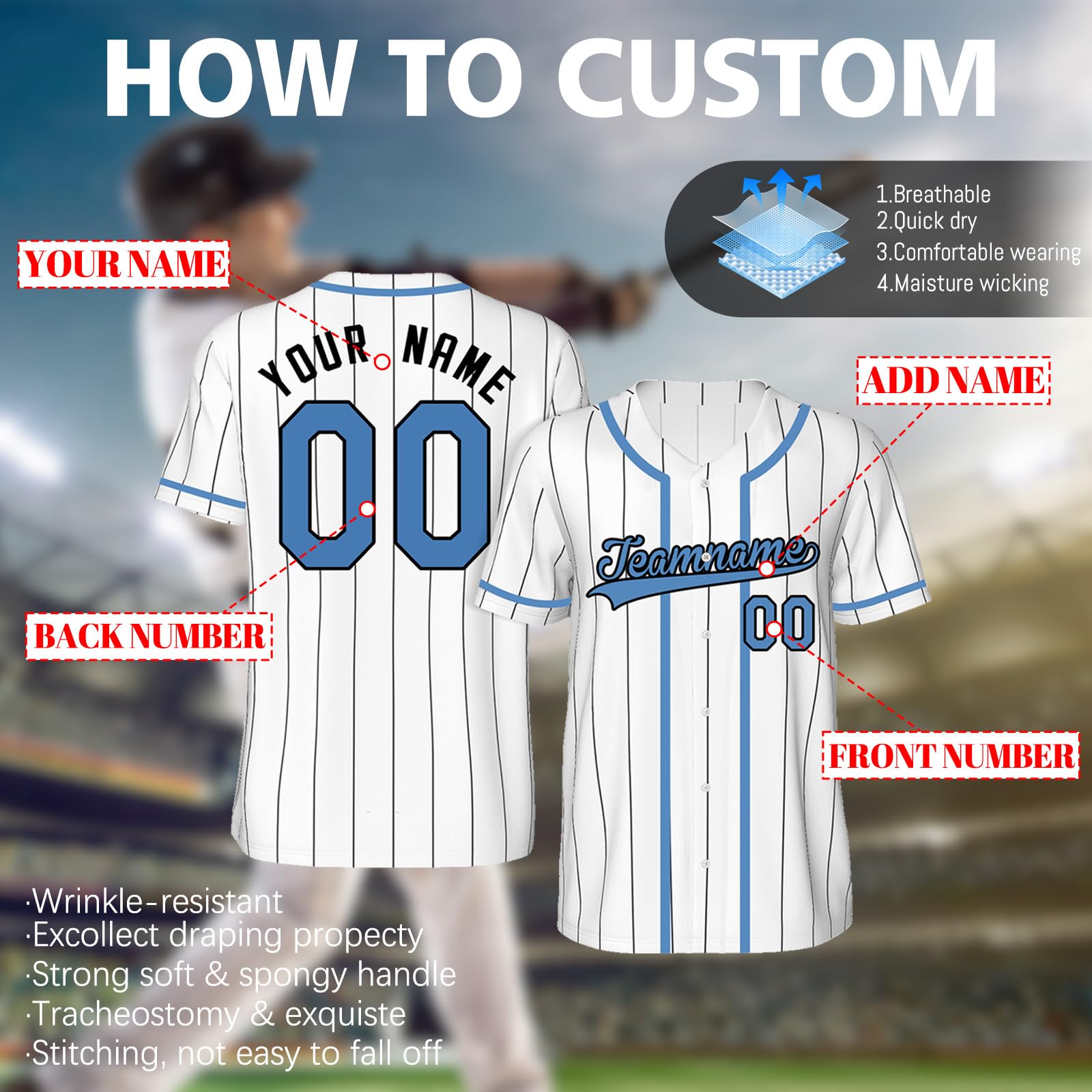 Maillot de Baseball Brodé Personnalisé Nom Numéro Logo Uniforme d'Équipe Hommes Femmes Enfants Chemise à Boutons Style Rayures S-4XL