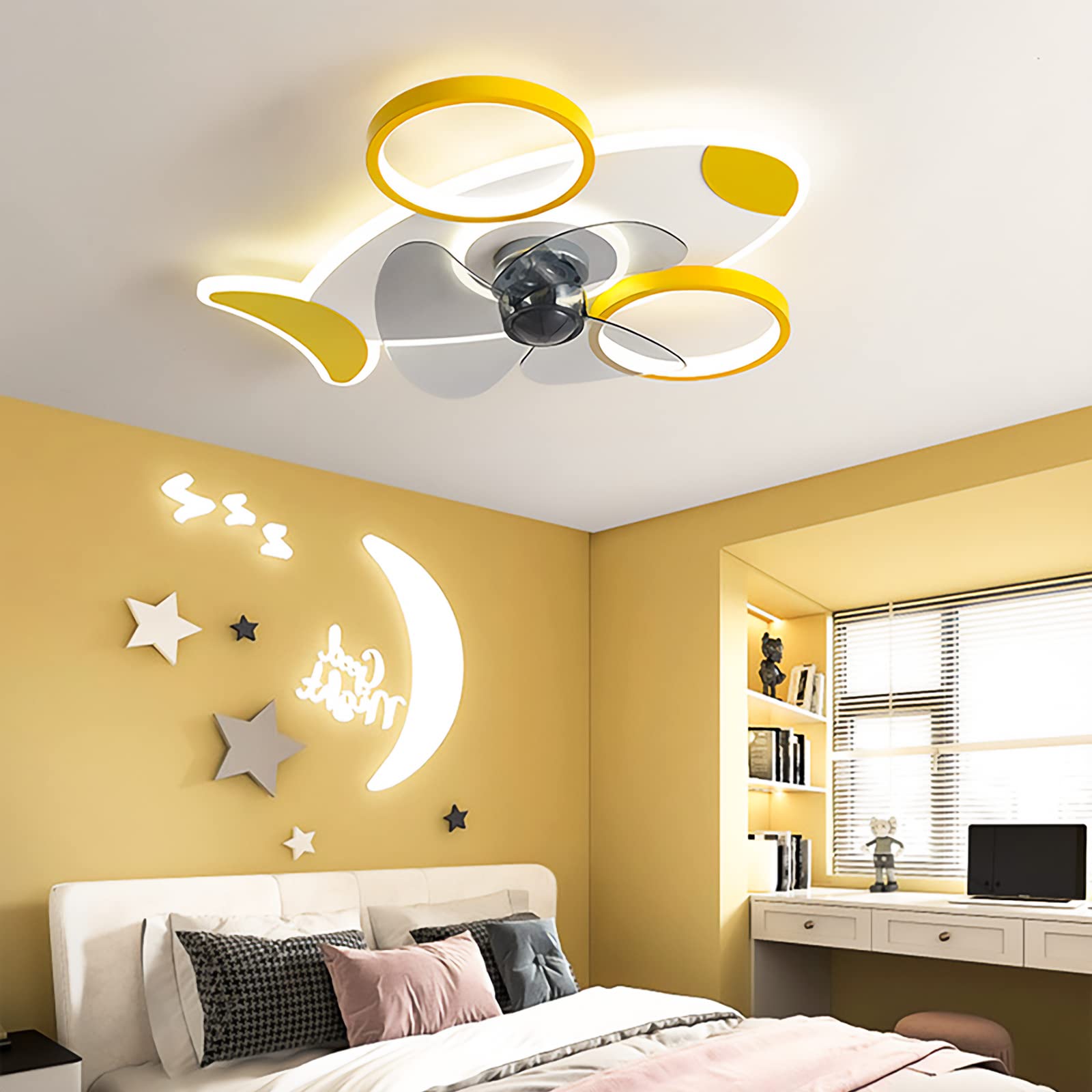 Ventilateur de plafond avion LED 90W dimmable avec télécommande pour chambre enfant - 8