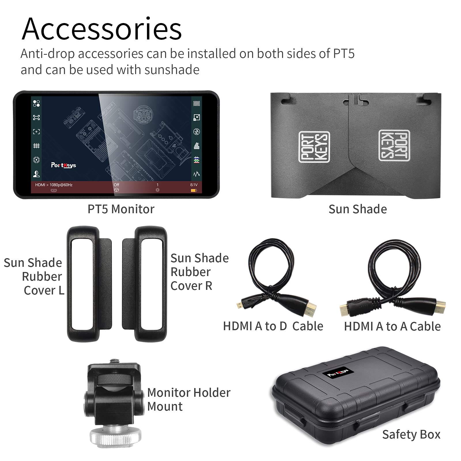 Portkeys PT5 II Monitor Cámara 5 Pantalla Táctil MOVNORM OS 4K HDMI IN/out con 3D LUT Luma/RGB Waveform Monitor Video Assist Full HD para Cámaras Réflex y Sin Espejo