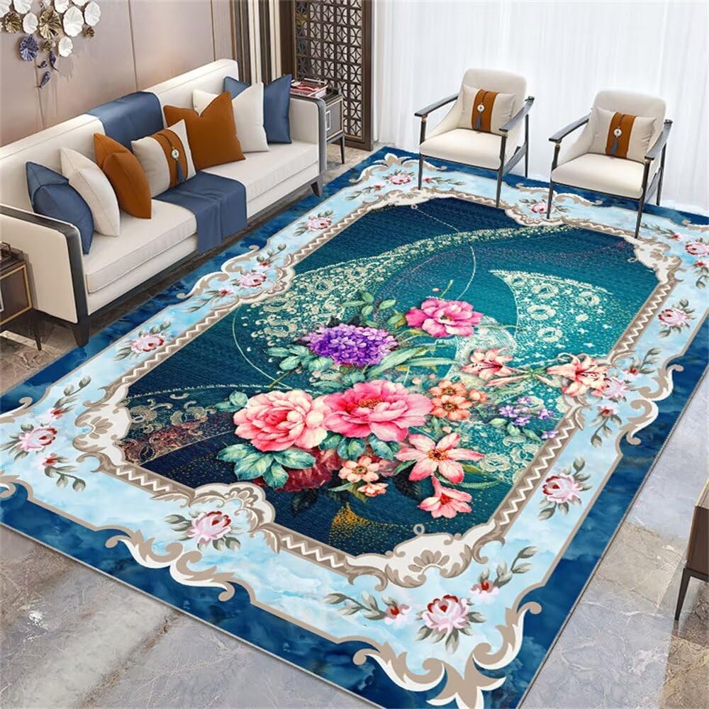 Tapis bleu résistant à l'usure et à l'humidité pour salon design