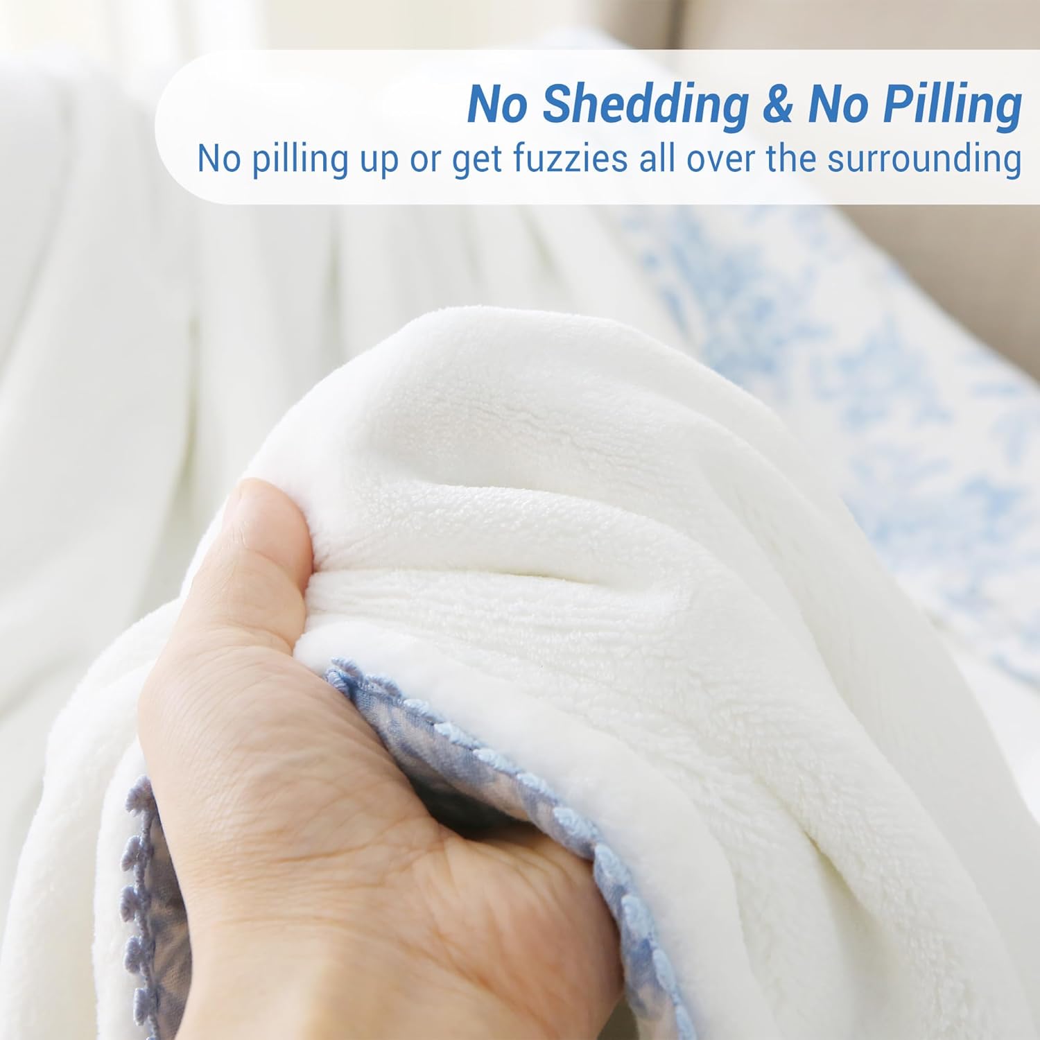 Viviland Fleece Throw Blanket Reversible Muslin Blankets, Soft Throw Blanket for Couch and Bed, Breathable Quilt Bedspread, Gauze Bedding for Adults, Large 50x70 inch, Blue Nerrah - Image 5