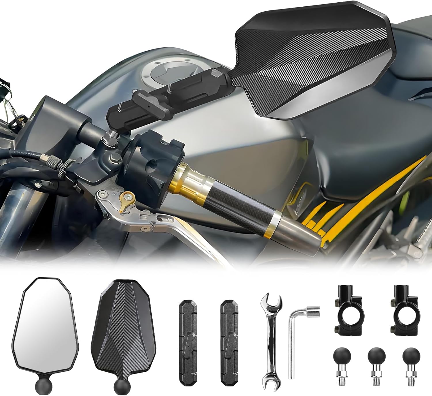 Aluminum Alloy CNC Adventure Bike Mirrors M10*1.25,Motorcycle Mirror Fits RAM B Balls and 7/8"Handlebar,Compatible with KTM 1290 Super Adv,Honda Grom,Kawasaki KLR,Yamaha XT,Suzuki DR & More - Image 8