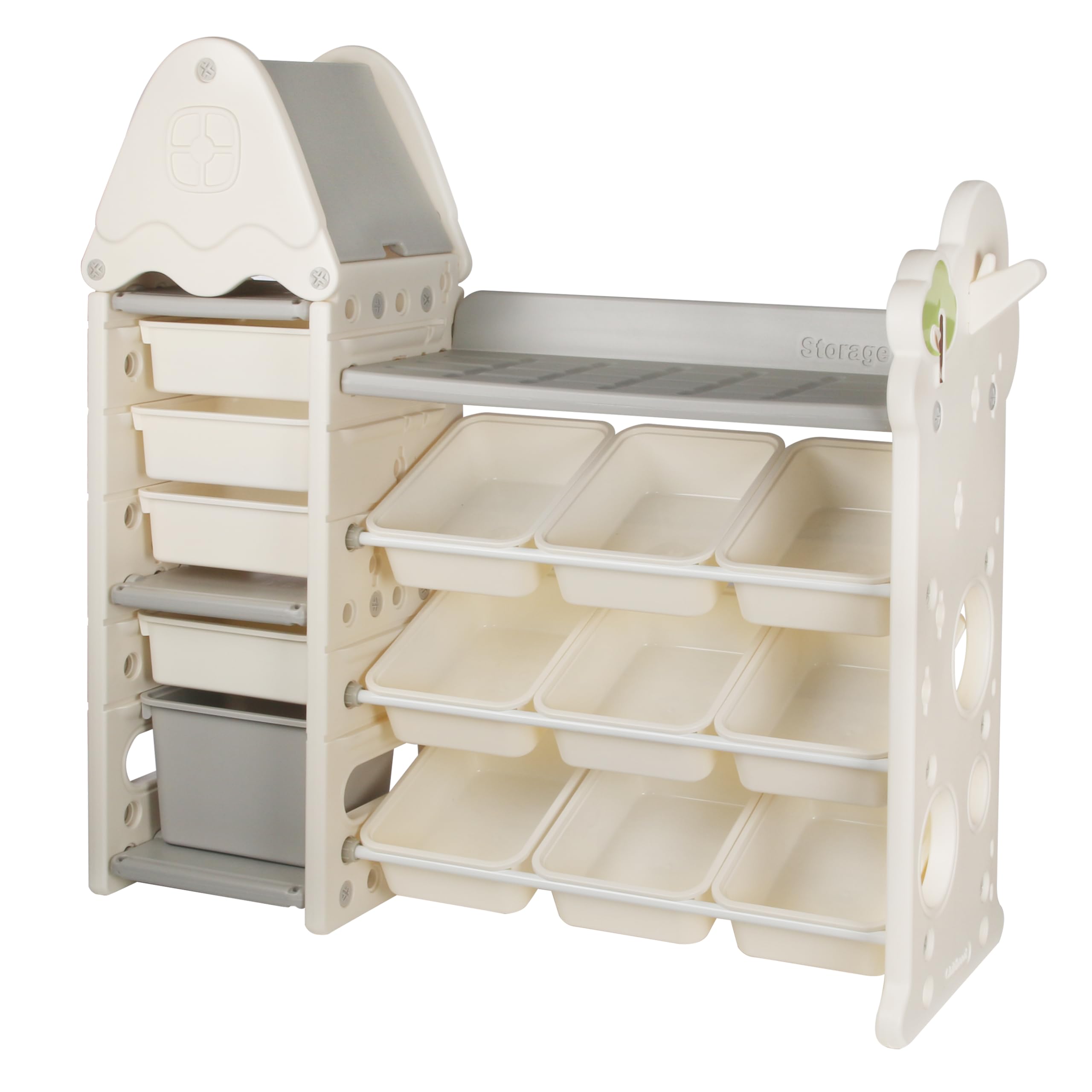 Goldshire 4-Tier Kids Toy Storage Organizer with 14 Removable Toy Bins, Compact, Bohemian Style Kids Room Toy Organizer