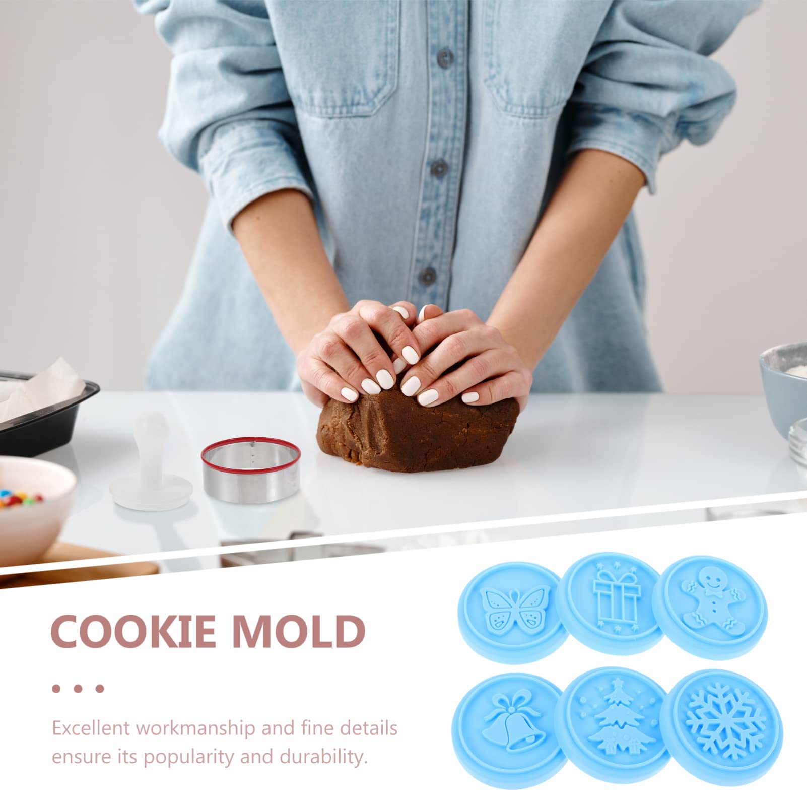 Cabilock 3 Juegos Molde De Galleta En Pan De Jengibre Revestimientos Pastel Sellos Cortadores De Galletas Navideñas Estera Día Festivo Equipo Acero Inoxidable Blue 6 Piezas * 3