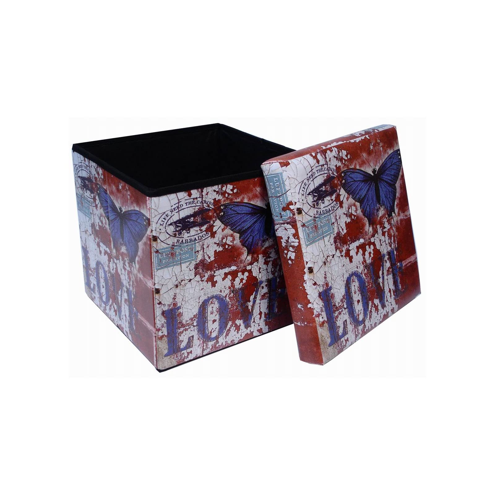 Biscottini Pouf Cube En Similicuir 33 X 33 X 33 Cm - Boîte De Rangement Avec Couvercle Pliable