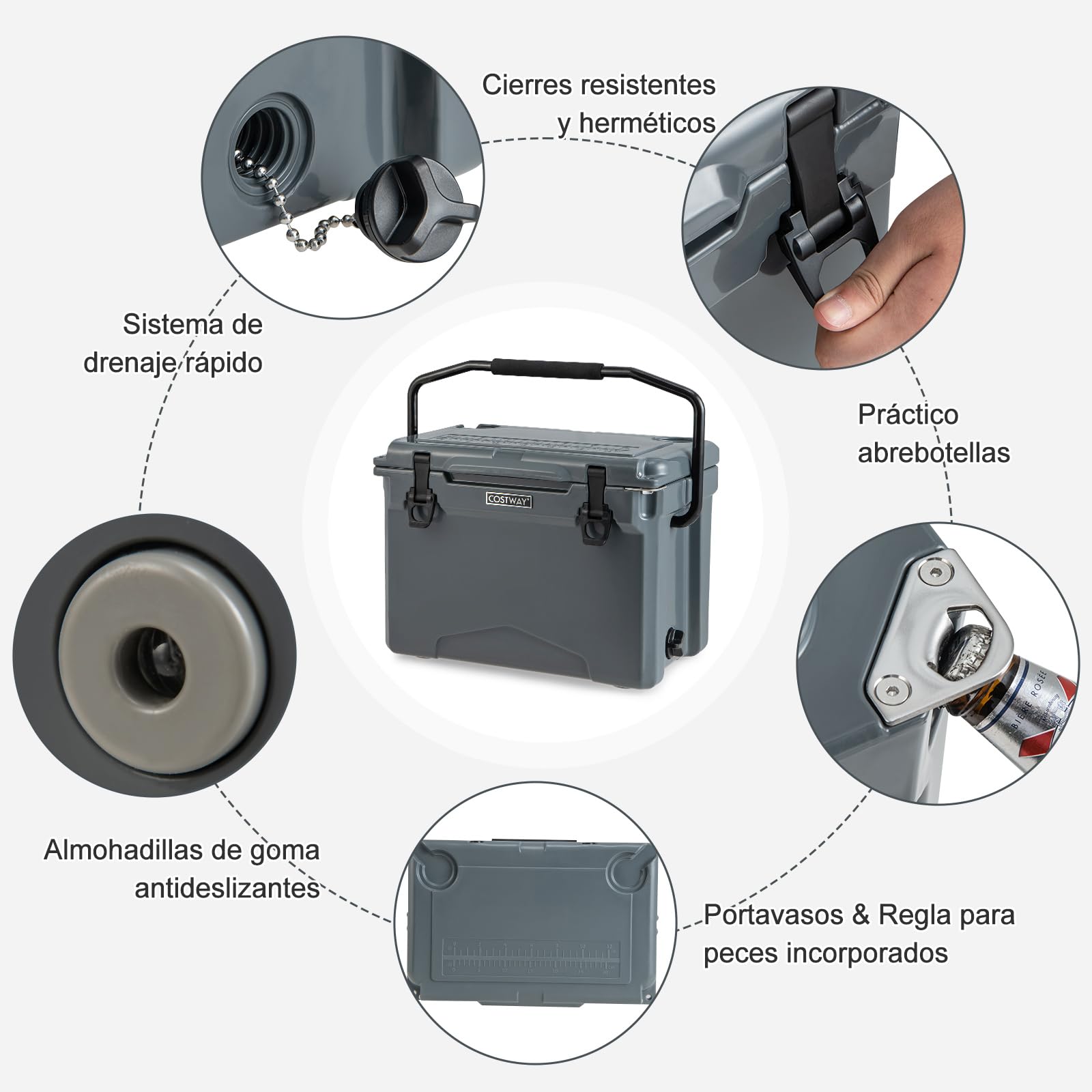 GOPLUS Enfriador Rotomoldeado 21 L, Refrigerador Portátil de Frío de 5 a 7 Días, Portavasos Dobles, Abridor de Botellas, para Acampar, Pesca, Picnic, Barbacoa