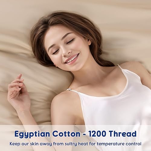 Miniatura 3 de SONORO KATE Sábanas 100% de algodón egipcio, 1200 hilos, juego de sábanas de algodón de hotel de lujo y enfriamiento de 4 piezas, tejido satinado