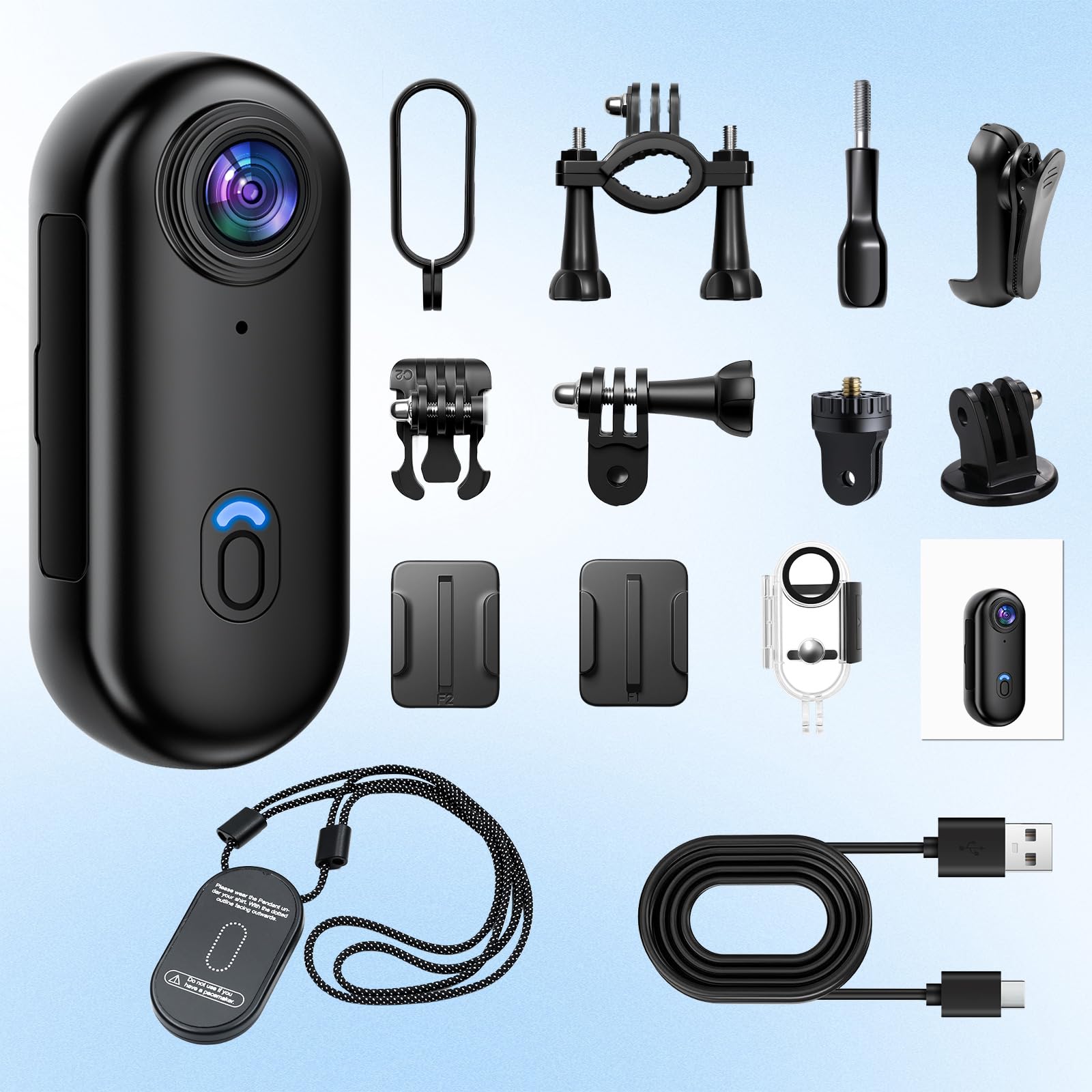Mini Action Cam, 32GB Mini Telecamera Sportiva Body Cam Telecamera,HD 1080P Fotocamera Subacquea 30M, 120° Videocamera Sportiva WiFi per Pollici Bici Moto Casco Sci Surf con Accesorios Multiples