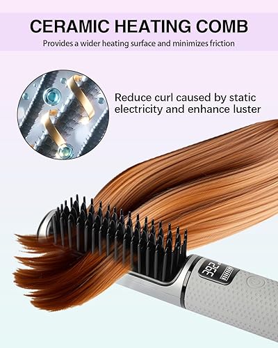 Miniatura 3 de Cepillo alisador de pelo portátil para viajes, cepillo de hierro plano inalámbrico para cabello liso, recargable por USB, calentamiento rápido,