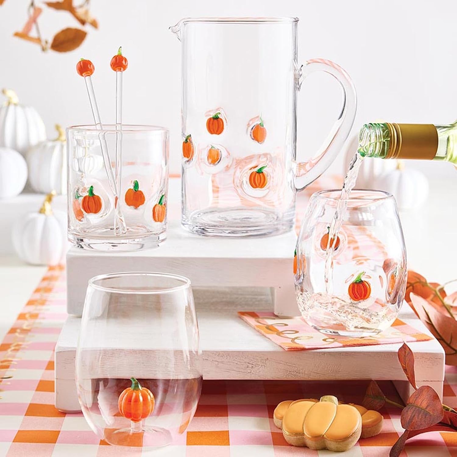 Slant Collections 4-Count Glass Stir Sticks, 7.9" Long, Pumpkin