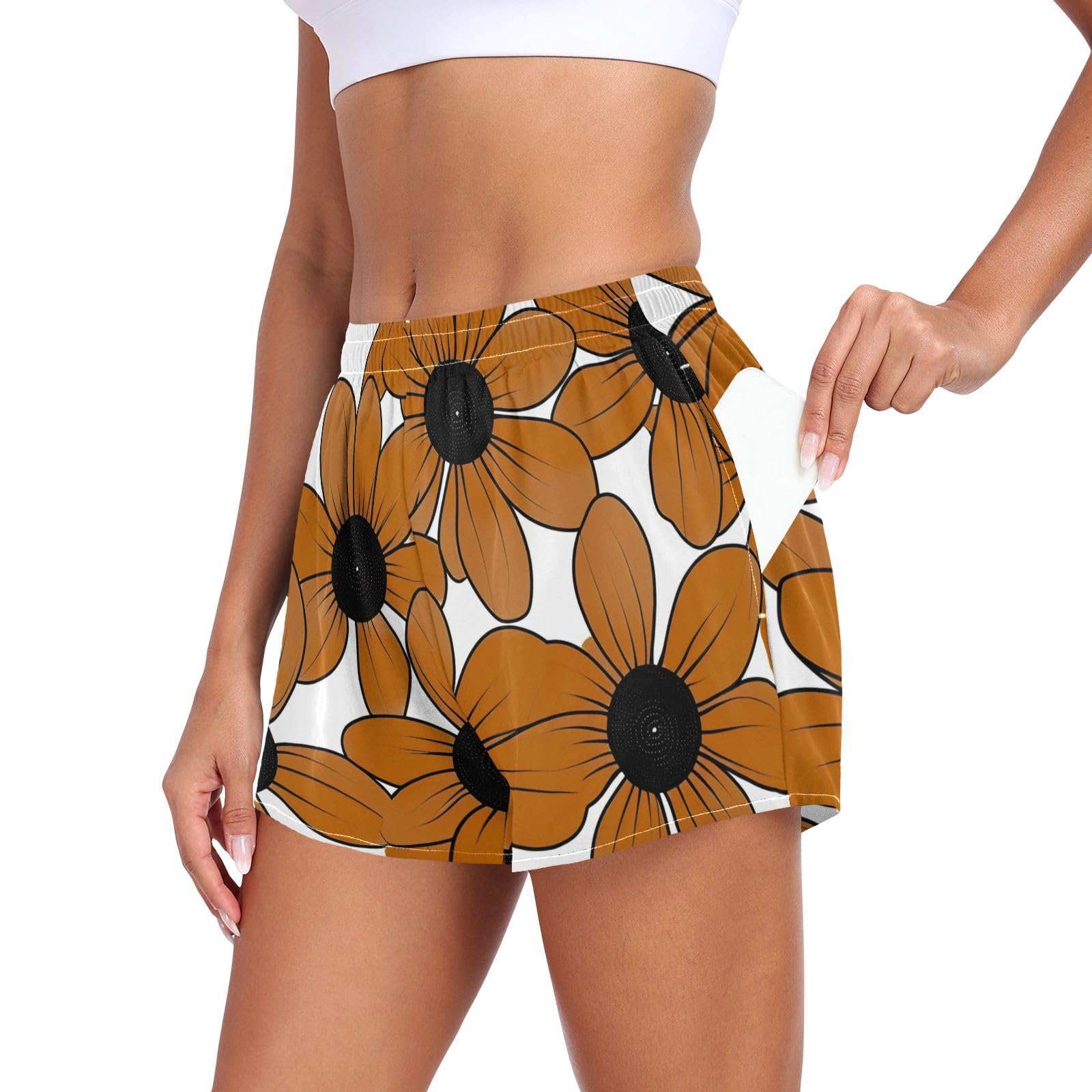 EtherSpher Black-Eyed Susan Simple Line Art Valentinesnes Coffee Womens Athletic Shorts Ouick Dry Girls Loose Fitting Shorts for Running Hiking Biking Jogging Walking licras cortas para Mujer L