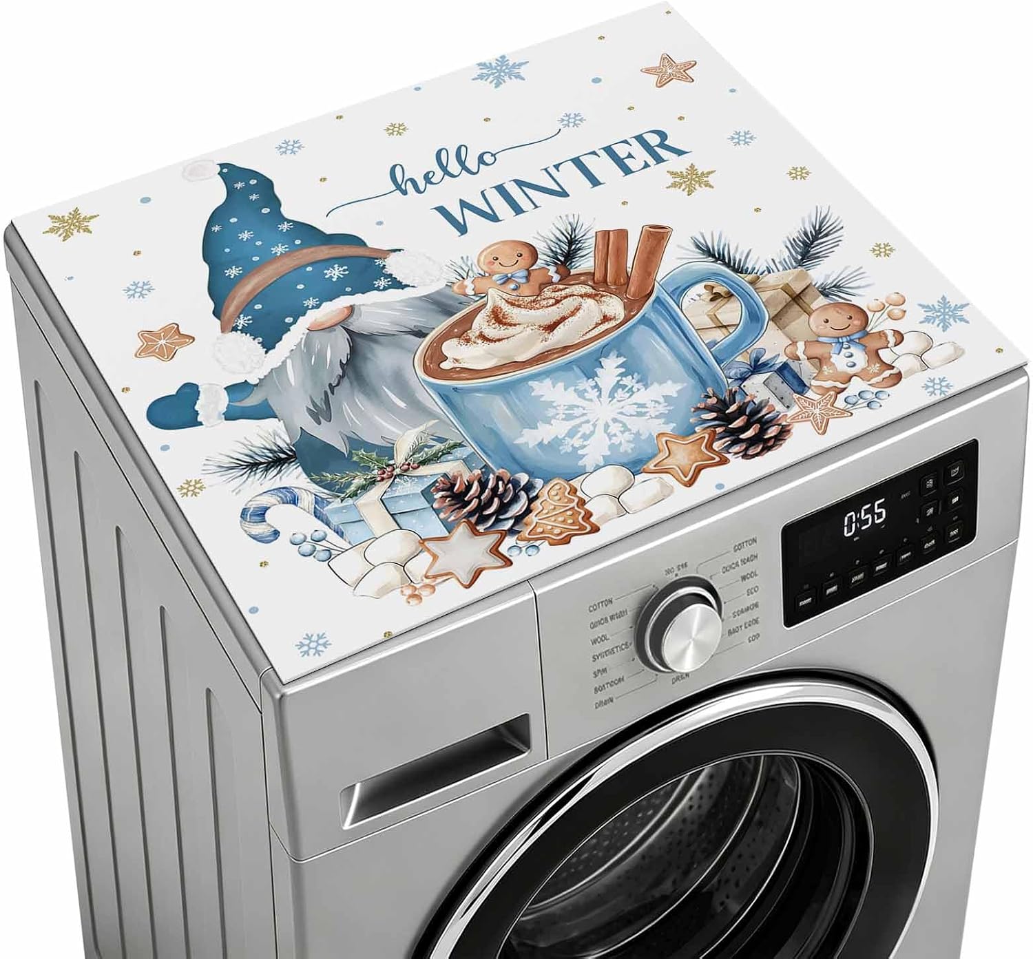 Washer and Dryer Covers for the Top, Blue Gnomes Christmas Decorative Washing Machine Protector Mat, Dryer Top Cover for Laundry Room, Xmas Gifts Snowflake Pine Cones 23.6" x 19.7" (Pack of 1) image 2