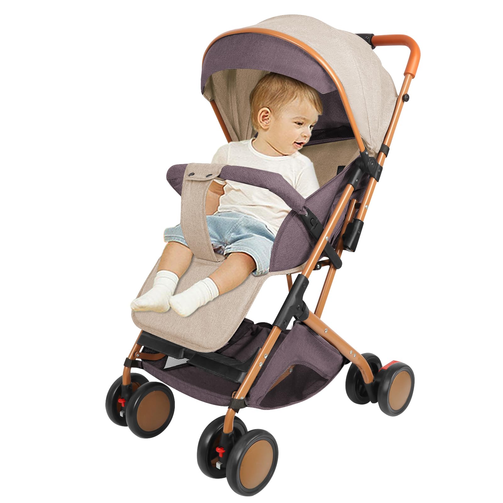 Poussette 3 Roues, jusqu'à 25 kg, Grande Capote, Pliage Compact, Dossier Inclinable, Guidon Réglable en Hauteur, Grandes Roues Tout Terrain, Protection UV 50+-B-Kaki