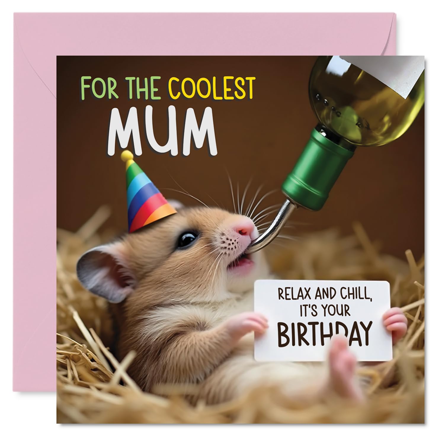 Mum Birthday Card - Ham-somely - Happy Birthday Card for Mum from Son Daughter, 145mm Hamster Bday Greeting Cards