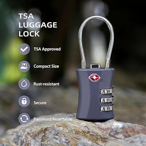 Miniatura 3 de TSA Locks for Luggage, Small Combination Padlock with Cable, Luggage Locks TSA Approved for International Travel Essentials, Suitcase, Backpack