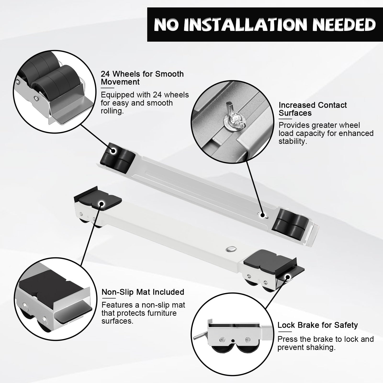 Heavy Duty Appliance Rollers, Extendable Furniture Moving Roller Wheels with Brake - Image 4