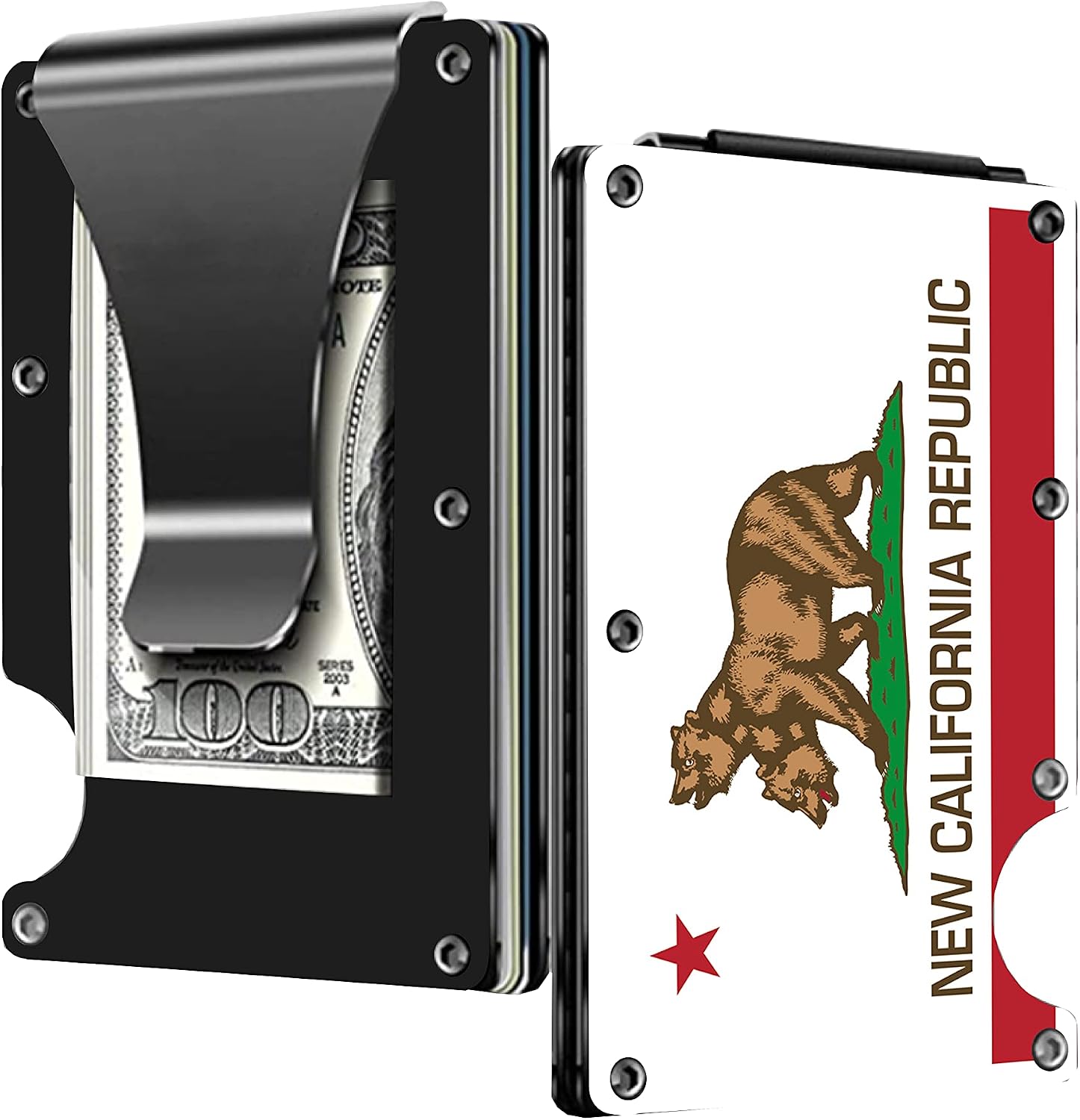 Apedes New California Republic Aluminum Stainless Steel Money Clip Mens Wallet and Credit Card Holder - Gift for Birthdays, Christmas, Fallout Fans