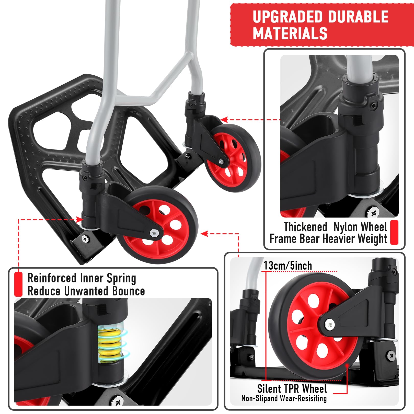 Carrello Pieghevole Portata 100kg, Carrello portapacchi in alluminio con Manico Allungabile, 2 Ruote e Cord con gancio per i viaggiatori, i traslochi, le attività domestiche