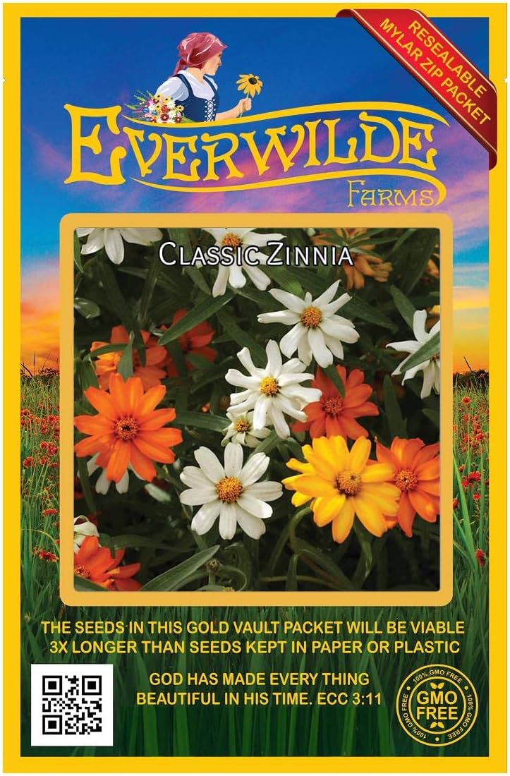 Everwilde Farms - 1/4 Lb Classic Zinnia Wildflower Seeds - Gold Vault