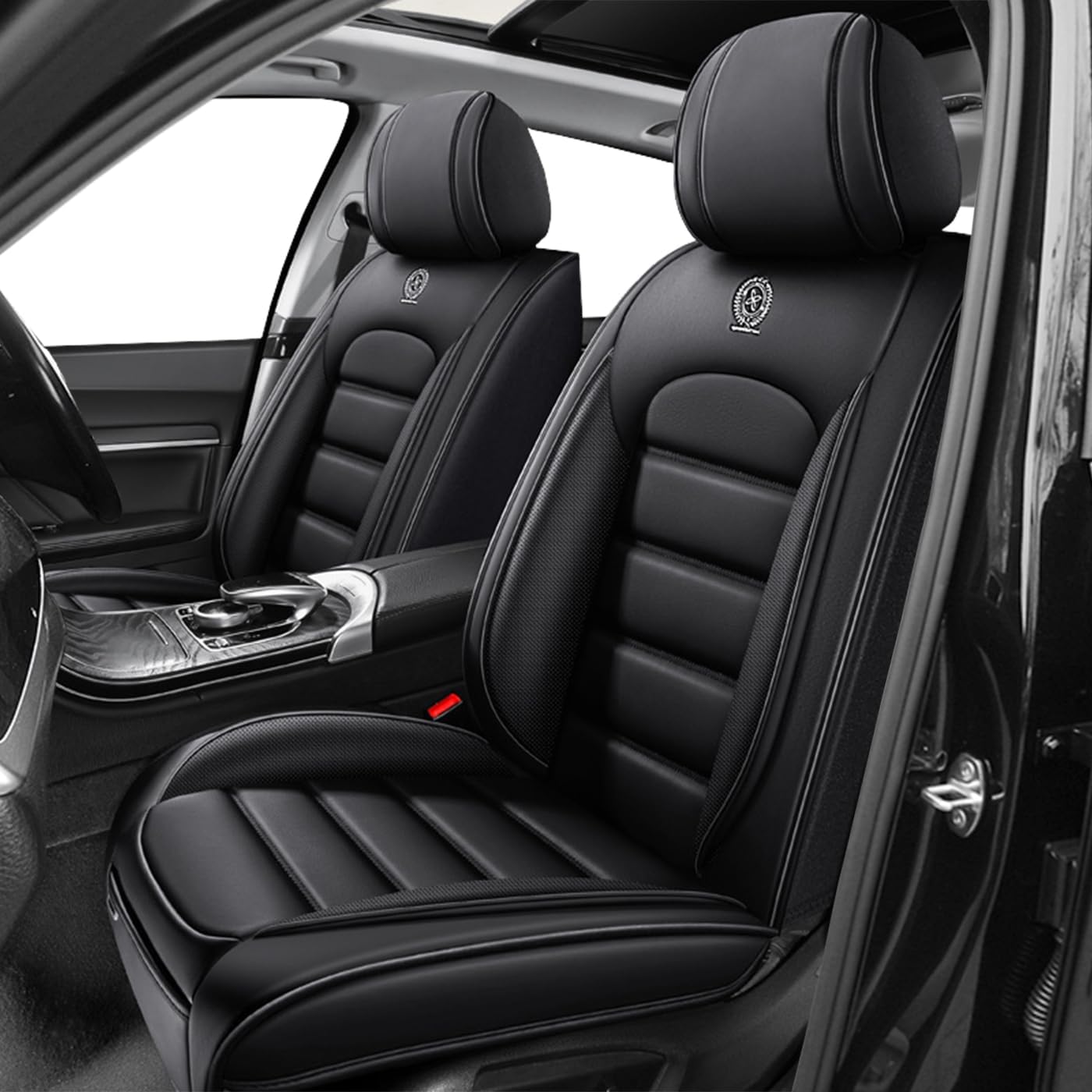 Car Seat Covers for Santa Cruz,for Hyundai Santa Cruz 2022-2026,Leather Waterproof Seat Covers,Compatible Airbag,Full Set Breathable Car Seat Protectors for Most Cars(Black&Coffee)