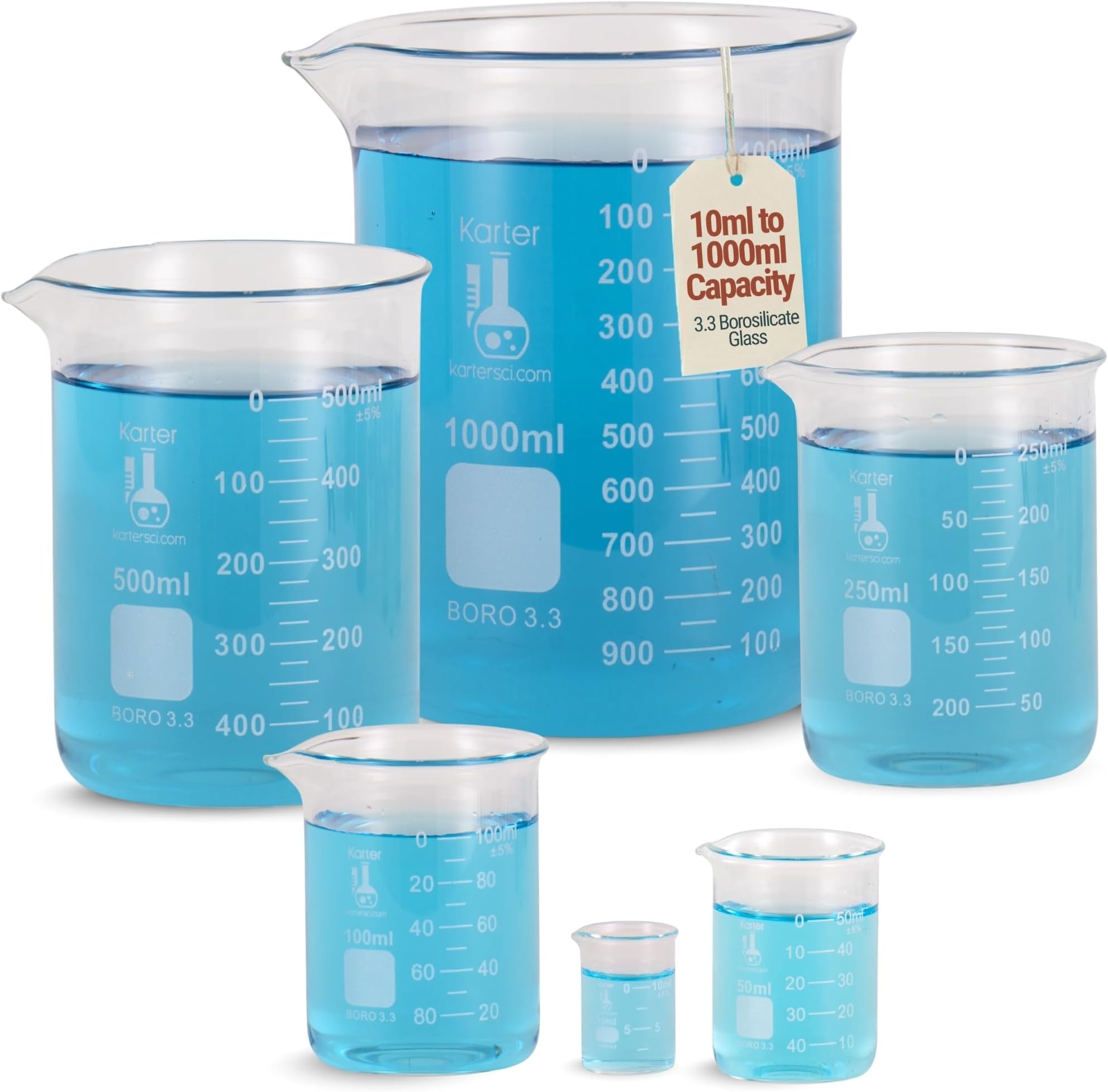 Karter Scientific 213A2 Borosilicate Low Form Glass Beaker - Pack of 5