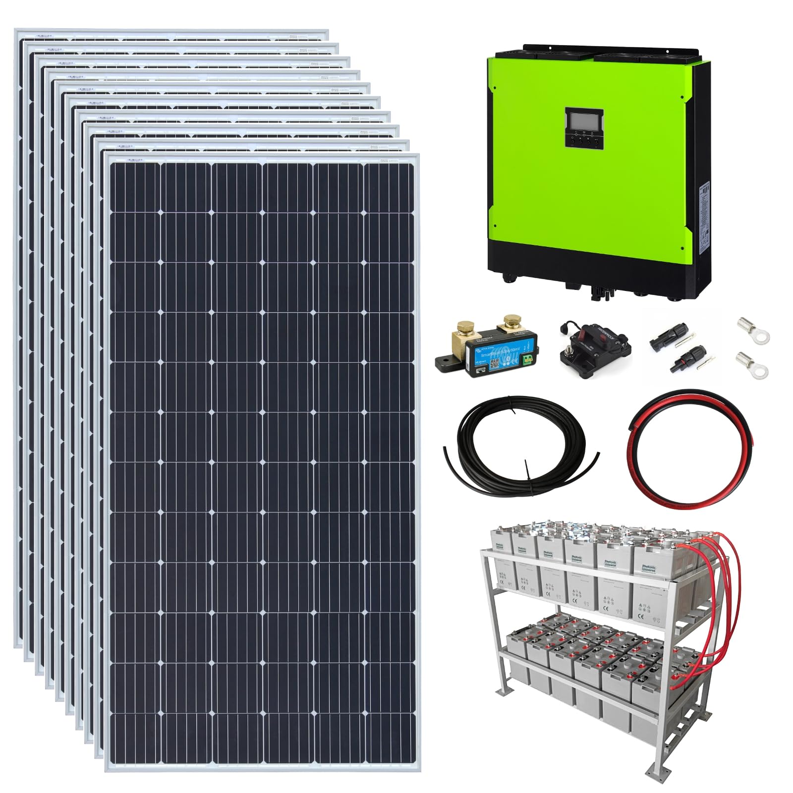 3.6kW Grid-tie Solar Power kit with 5.5kW Hybrid Inverter and 24kWh Battery Bank