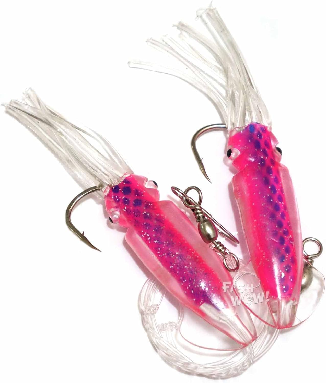 10 Packs - 4.5" Fishing Ling Cod Rig Twin Bulb Squids Rockfish lingcod Soft Lure - Pink