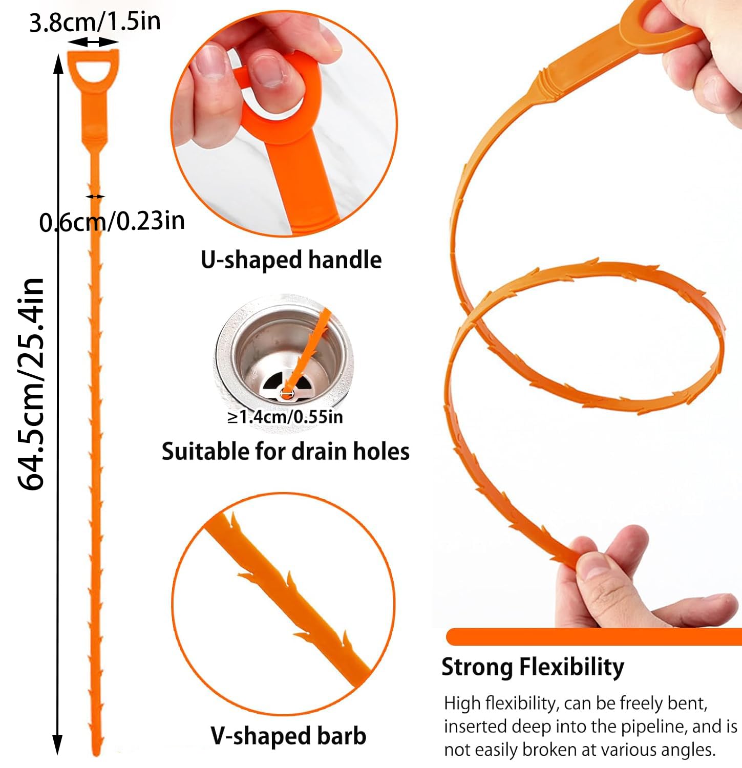 6 Pack Drain Snake, Sink Unblocker, Drain Snake Unblocker, Drain Unblocker, Sink Unblocker Tool, Reusable Shower Drain Unblocker Tool, 25 Inch Drain Snake Tool for Shower Kitchen Sink Bathroom - Image 2