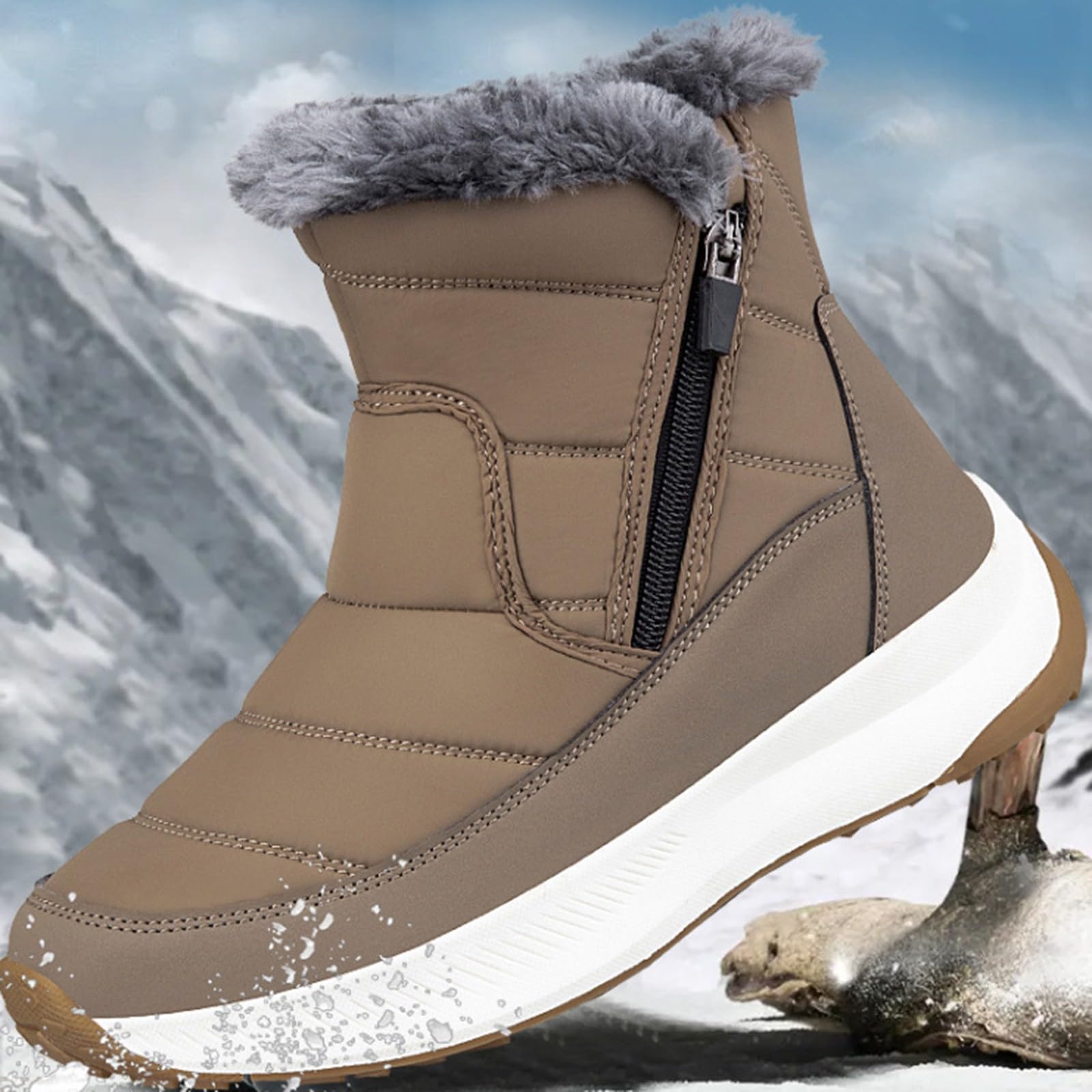 Générique Botte De Neige Femme Fourrées Chaude Imperméable Bottines Confortable Antidérapantes Large Chaussures Chaudes Repousse La Neige Fondue Latéral Zip Bottes Pour Trajets Quotidien