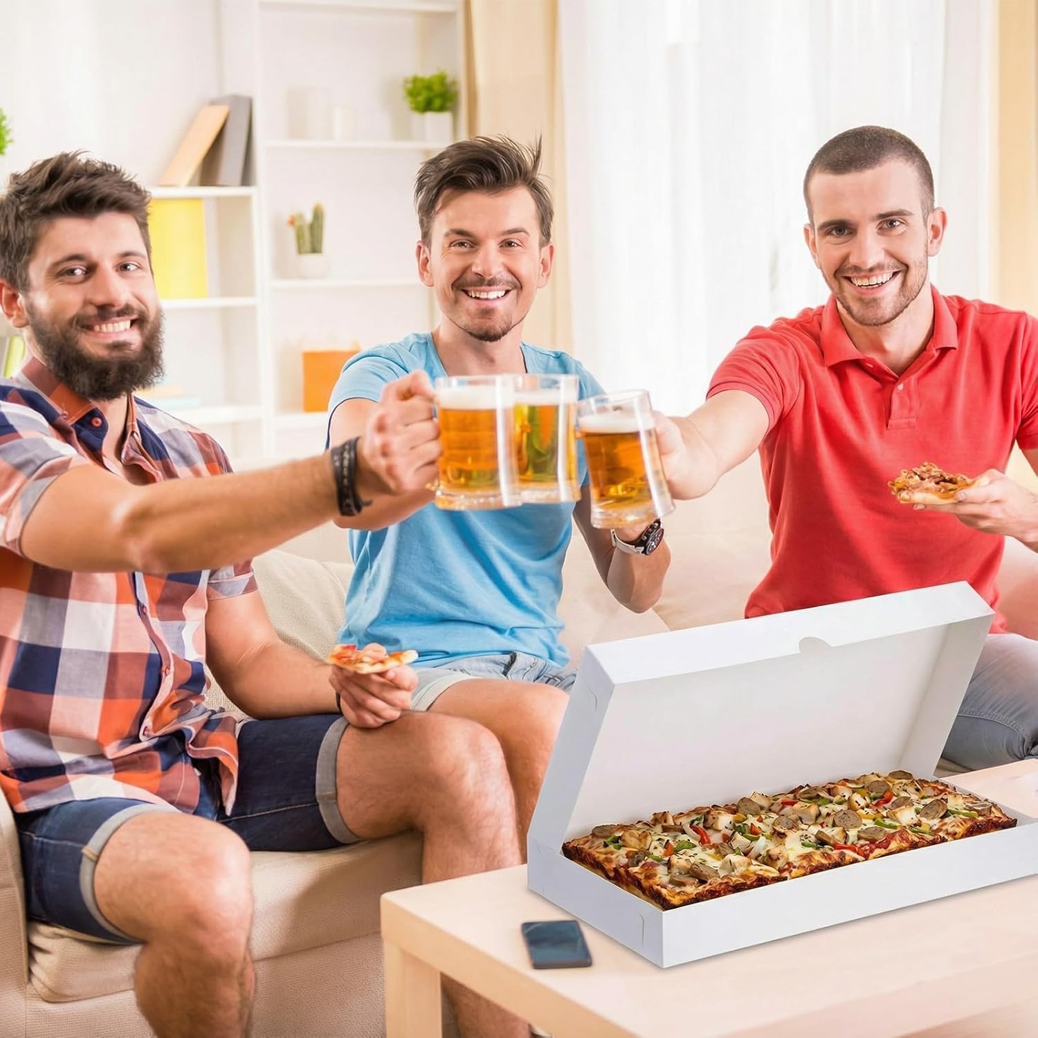 80 Pcs Pizza Boxes 14 x 7 x 1.5 Inch White Flatbread Box Cardboard Rectangular Take out Pizza Boxes Baking Containers Flatbread Box for Cake Cookies Food Pastry Bakery Charcuterie