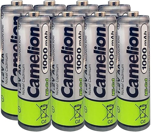 Camelion AA Size NiCd Níquel Cadmio 1.2V 1000 mAh Batería recargable para luces solares de jardín (paquete de 8)