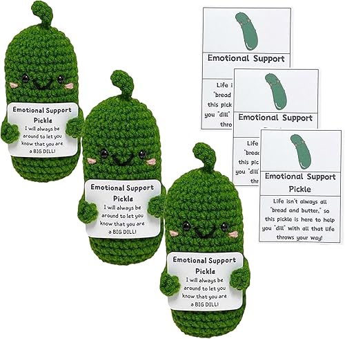 Regalo de pepino encurtido hecho a mano con apoyo emocional Lindo apoyo emocional pepinillo tejido muñeca con afirmación positiva, divertido