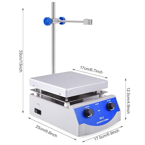 Miniatura 6 de Slendor Agitador magnético mezclador de placa caliente 101.4 fl oz capacidad de agitación 6.7 x 6.7 pulgadas, placa caliente máxima de 520°F y