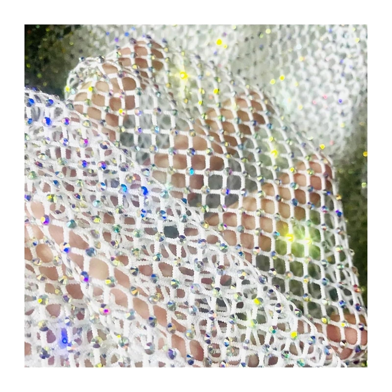 Sewing Mesh Fabric, Multicolor Rhinestones Trim Stretch Mesh Fabric 50x120cm 100x120cm for DIY Sewing(Color9,50x120cm)