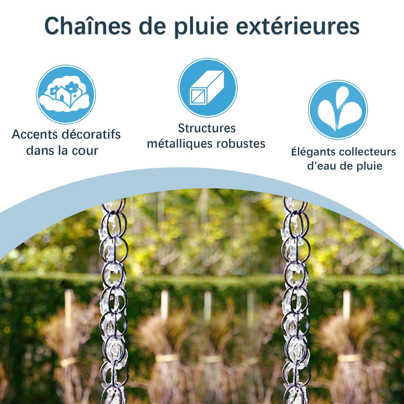 Chaîne de Pluie d'extérieur en Alliage d'aluminium,Chaîne Attrape-Pluie Japonaise pour Déco Extérieure,pour Descentes Pluviales,Balcons,Toits,Auvents,Pelouses 6m