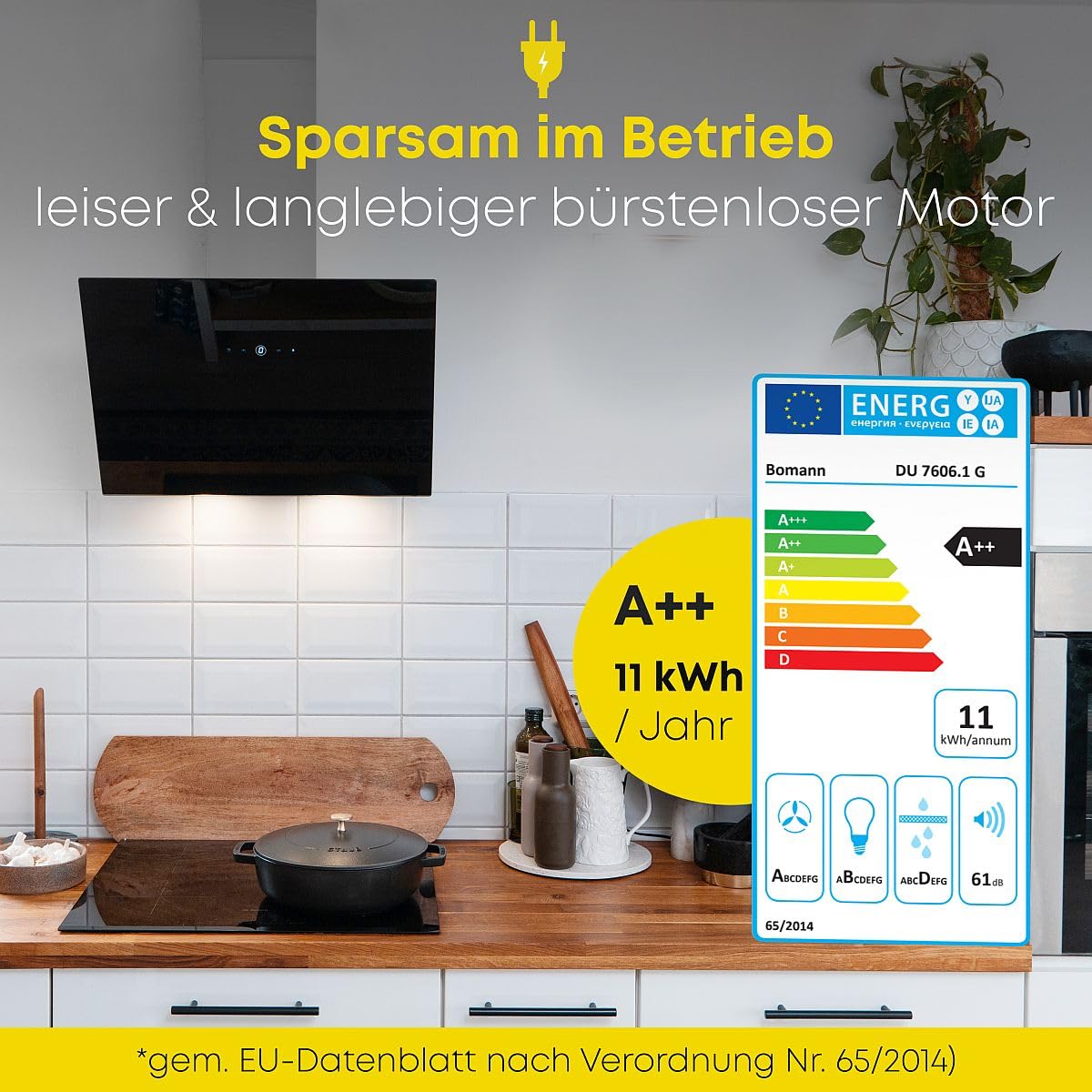 Bomann Dunstabzugshaube 60cm DU 7606.1 G Umluft Abluft bürstenloser DC-Motor leise 9 Stufen