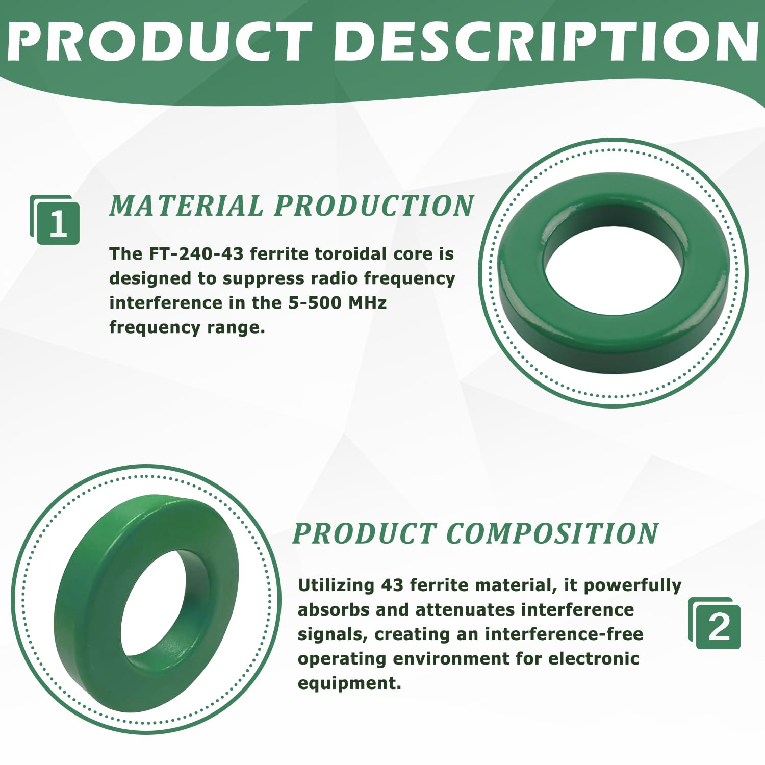 FT-240-43 Ferrite Toroidal Core 2.4” Toroid Ferrite Ring Magnetic Core