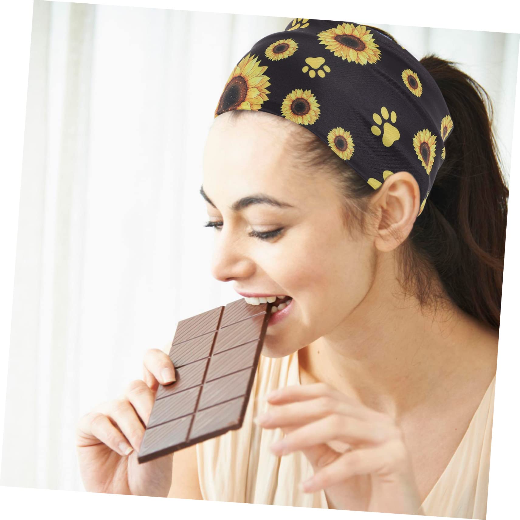 minkissy 9piezas Diademas Deportivas Para Mujer Diseño De Girasol Banda Para Sudor De Yoga Turbante Para Correr y Ejercicio Banda Elástica Ancha y Transpirable