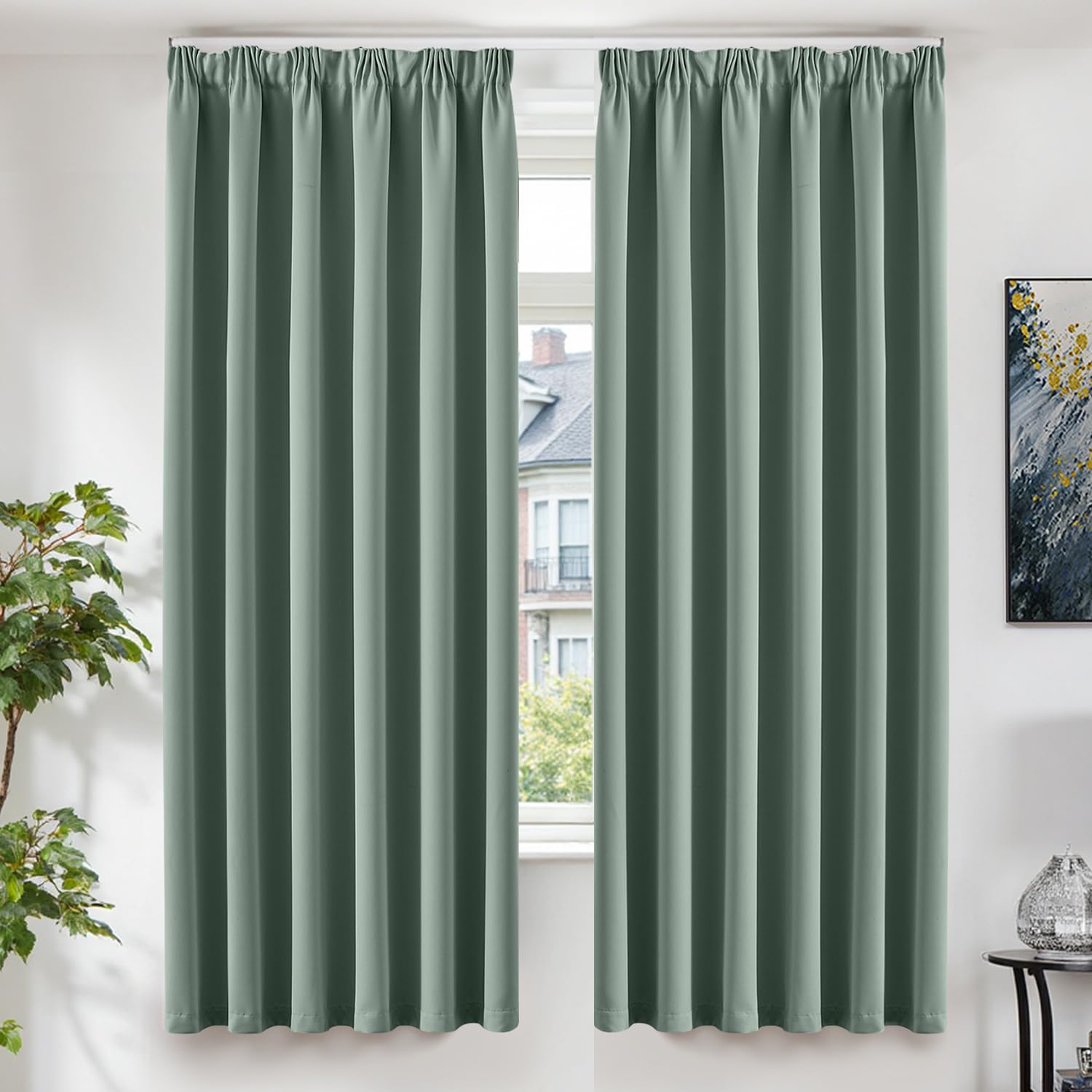 TOPICK Sage Green Blackout Curtains Living Room Bedroom, W90 xL72 2 PCS — image 1